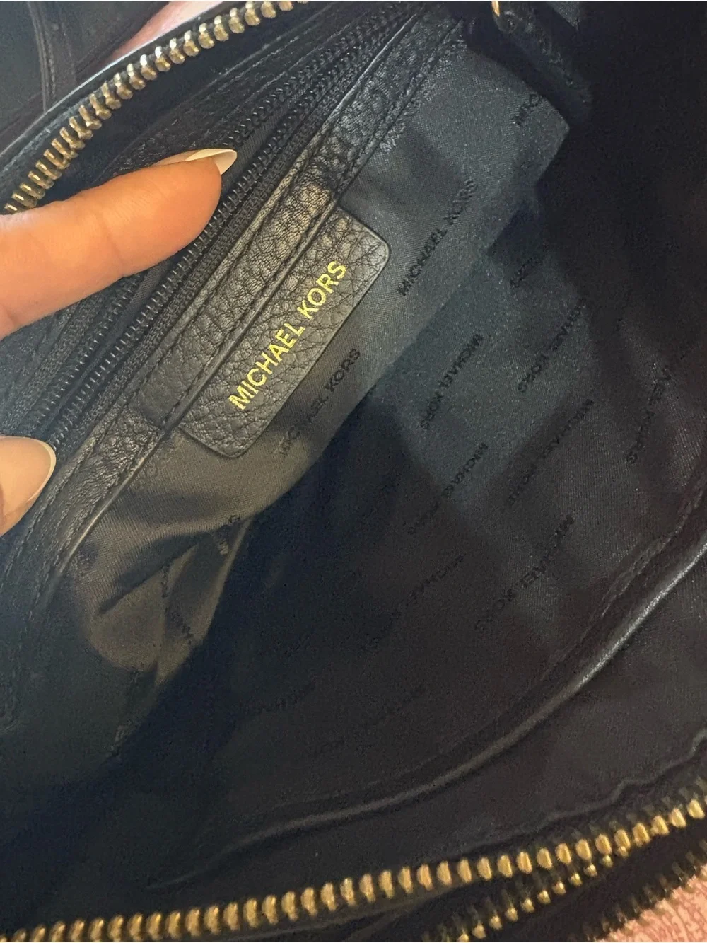 Michael Kors Black Pebbled Triple-Zip Wristlet with Gold Hardware